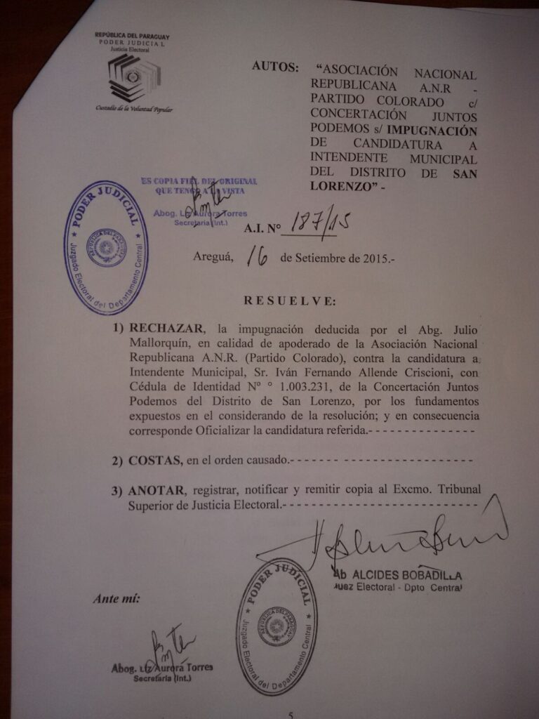 La notificacion que confirma la candidatura de Allende fue emita hoy 16 de setiembre