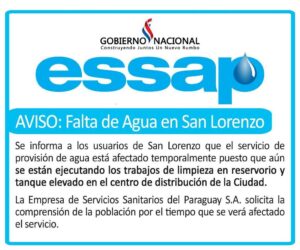 Aviso de la Essap aparecido en la cuenta del twitter que posee el referido ente