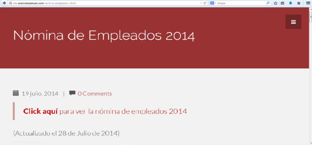 El único recurso que el portal comunal tiene hasta el momento es la nómina de funcionarios con sus salarios