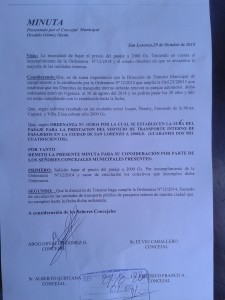 Minuta presentada por el concejal Gómez. 