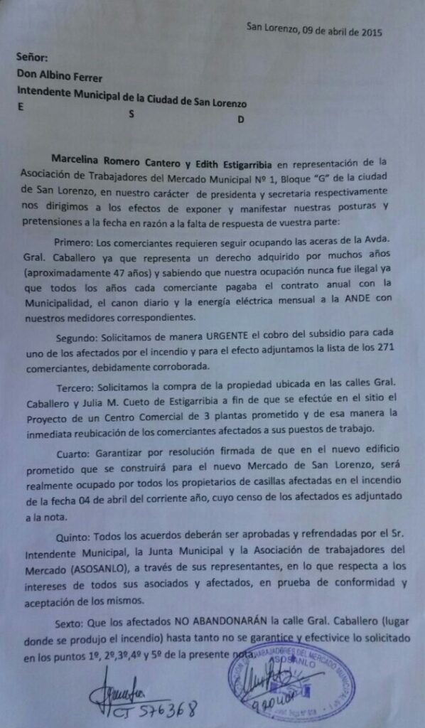 La nota tiene 5 exigencias y en la parte final dicen que no saldrán de la calle hasta el cumplimiento de los 5 puntos.